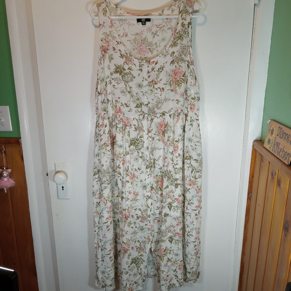 Frye Dress Womens XXL Ivory Floral Rayon Maxi Pockets Button Front Boho Chic